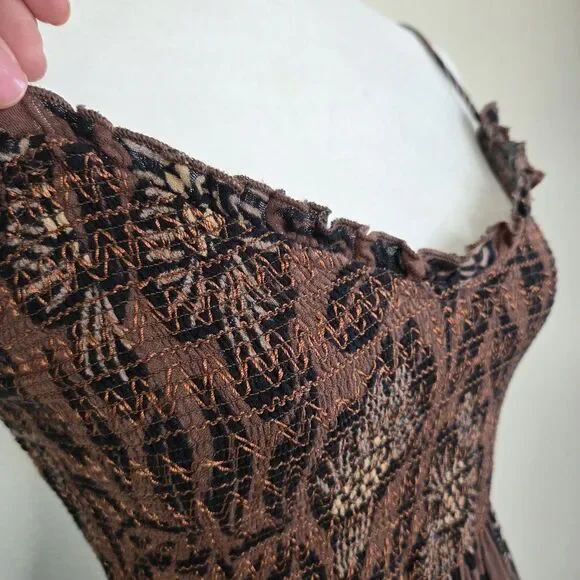 Free People Sweet Nothing Midi/Maxi Dress Women Med Brown Patina Combo Vacation - Picture 9 of 15